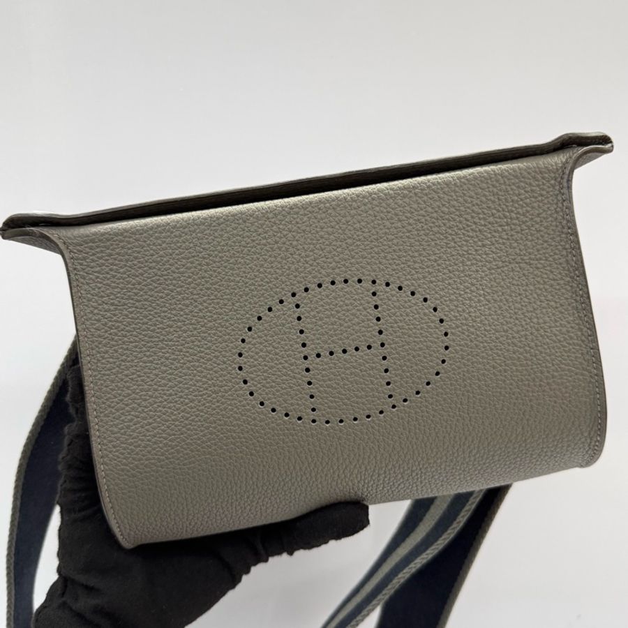 HERMES 愛馬仕 灰色VIDEPOCHES TOGO 肩背包 B刻-0
