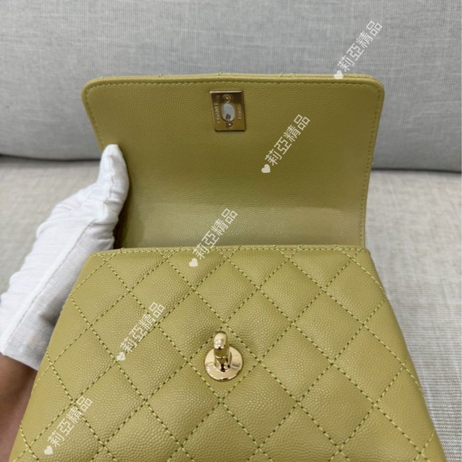 Chanel coco handlemini 金釦 芥末黃荔枝牛皮 全新閒置-7