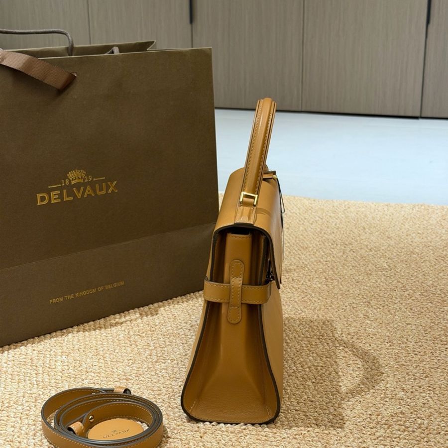 Delvaux 德爾沃Tempete焦糖色Box皮中號手提斜挎包-5