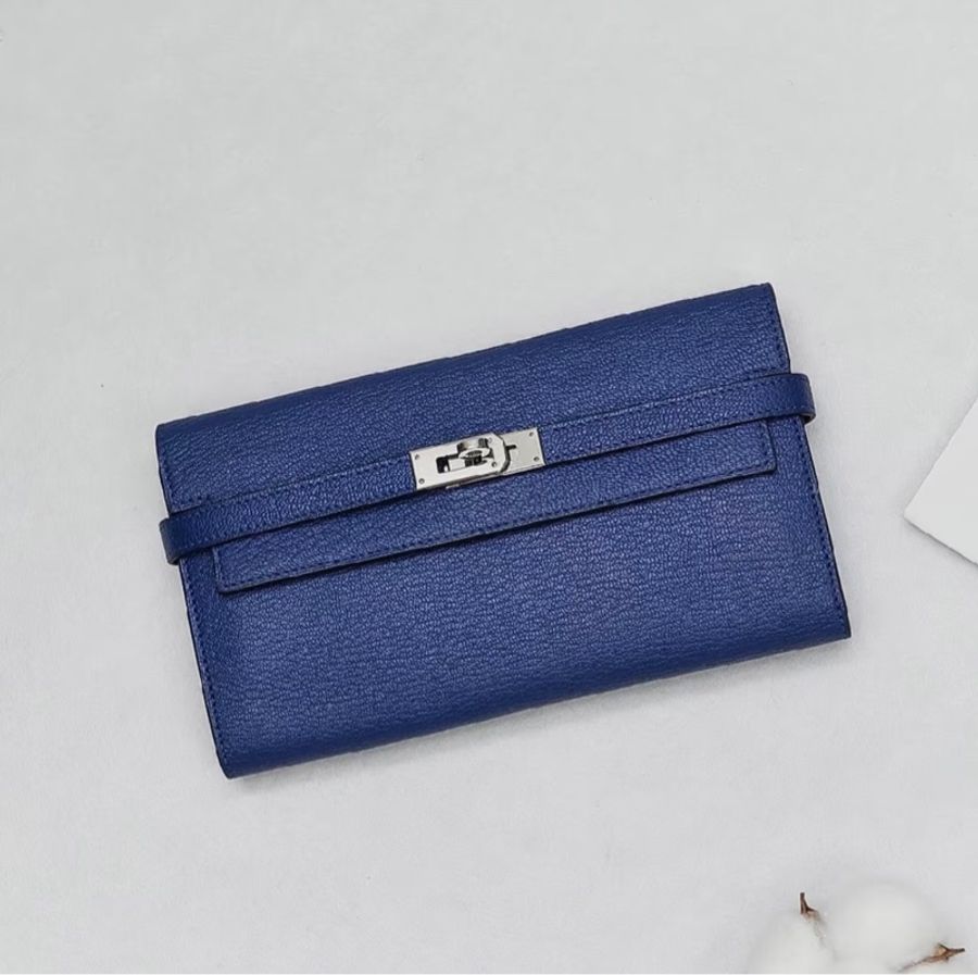 「JL精品代購」 98新 Hermes 愛馬仕 Kelly 長夾 電光藍-0