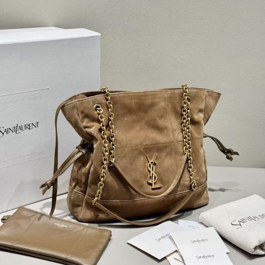 YSL Jamie 棕色 麂皮 福袋 托特包 黃金小號3030*8*28.5cm 9新 配件子袋 購證 塵袋 盒子-3