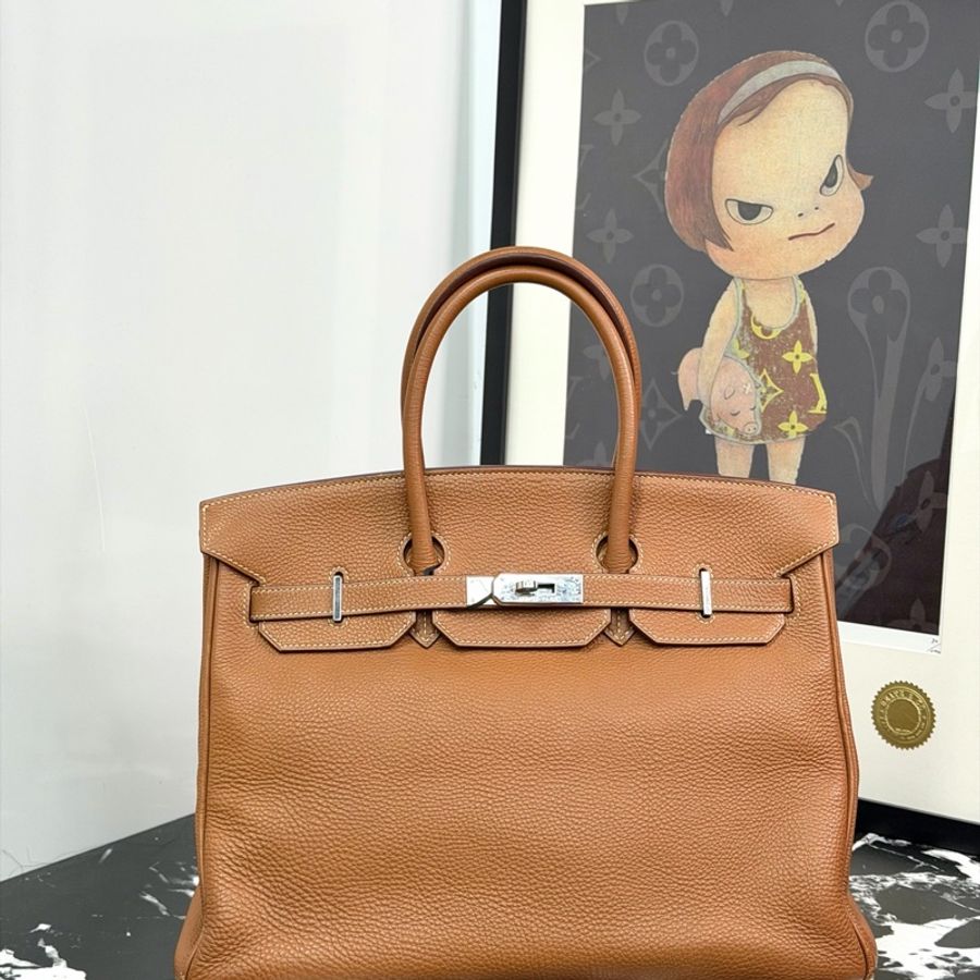 Hermes 愛馬仕 birkin35 bk35 金棕 銀扣-6