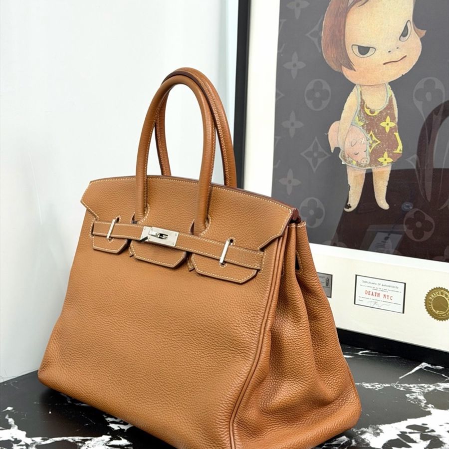 Hermes 愛馬仕 birkin35 bk35 金棕 銀扣-13