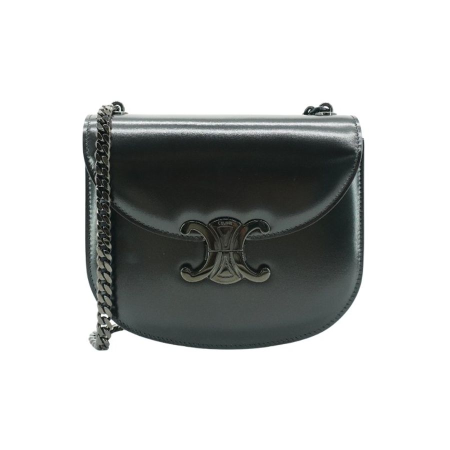 Celine 展示品 So Black Besace Clea 亮面小牛皮手提斜背二用包(黑)-1