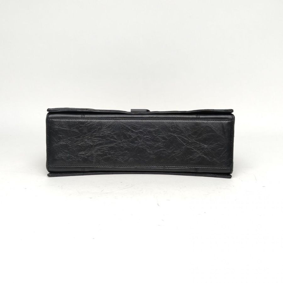 BALENCIAGA CRUSH沙漏復古做舊手提單肩包中號黑色牛皮黑扣-3