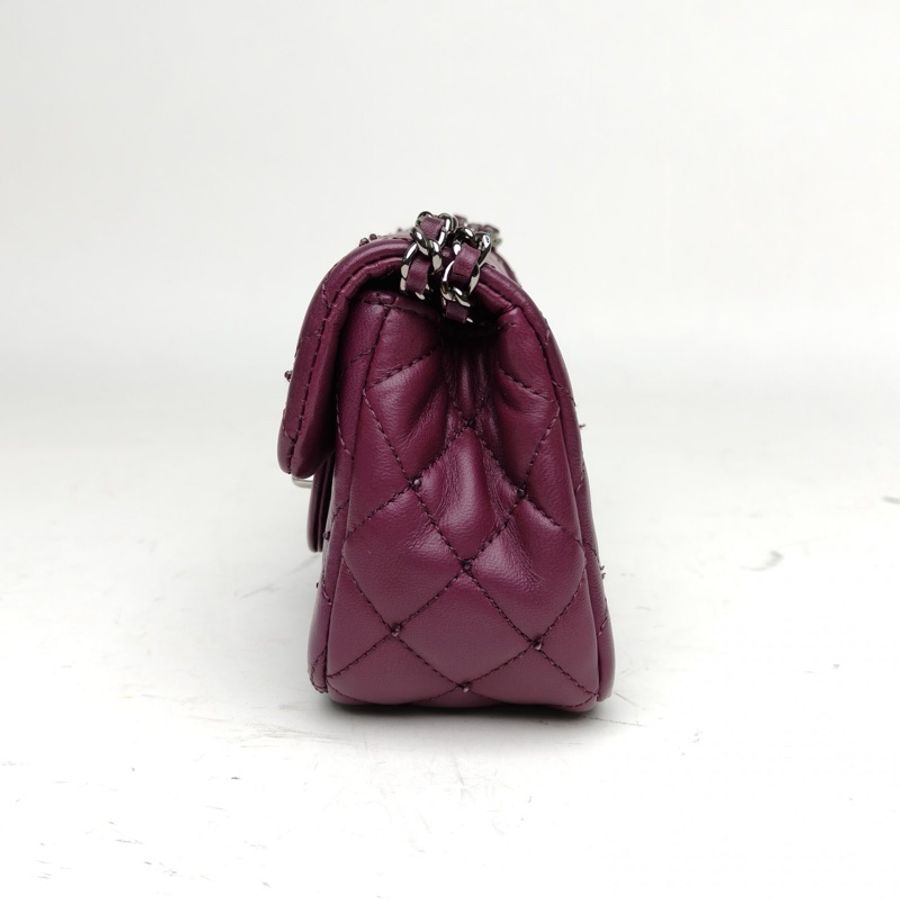 CHANEL 紫色羊皮17開銀扣CFmini口蓋包釘珠款-1
