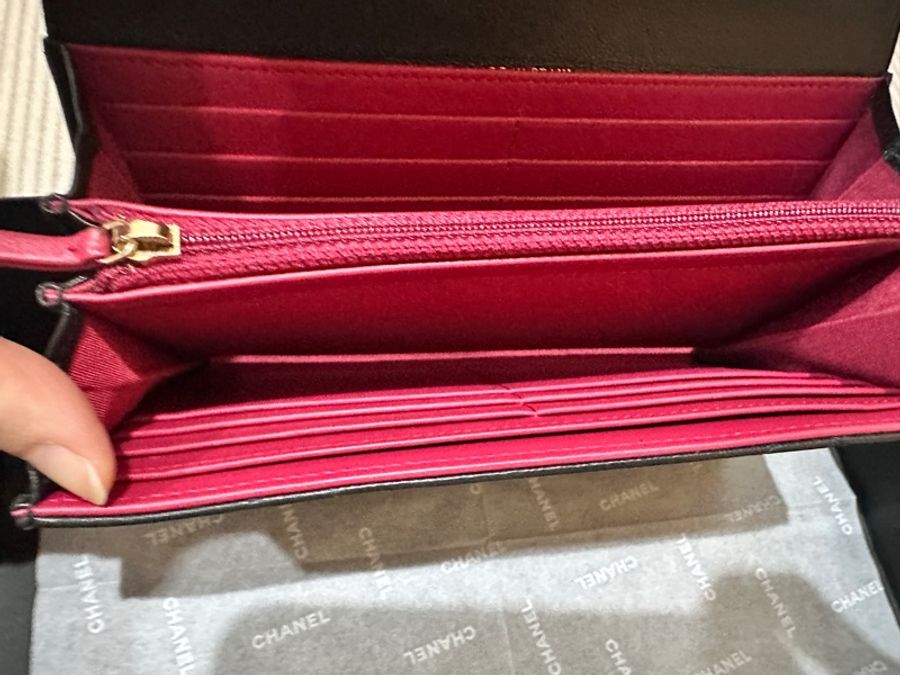 降價 Chanel 19 黑色掀蓋長夾|9成新|經典金銀鏈|附原盒-2