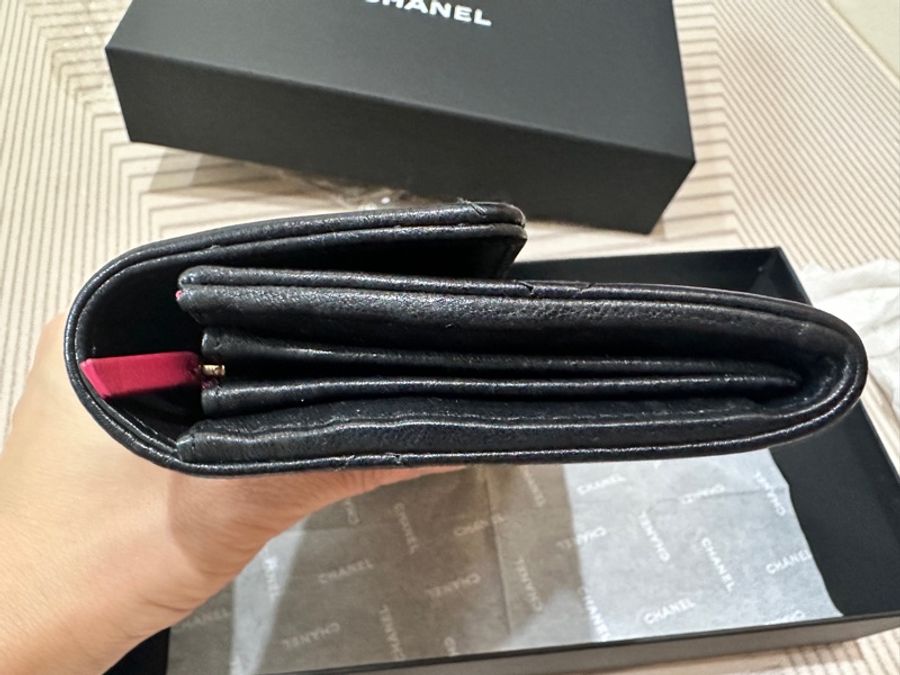 降價 Chanel 19 黑色掀蓋長夾|9成新|經典金銀鏈|附原盒-6