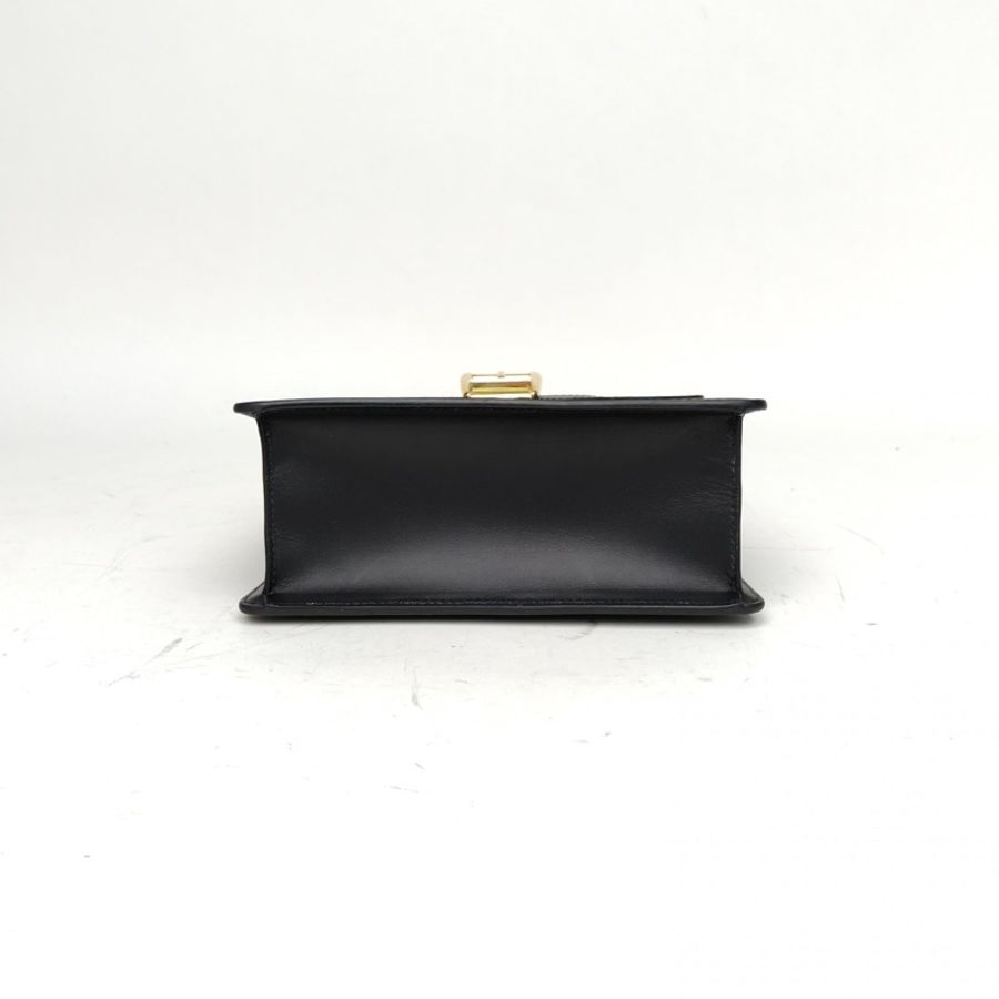 GUCCI 黑色牛皮金扣Sylvie塞爾維亞絲帶包皮手帶Mini20-3