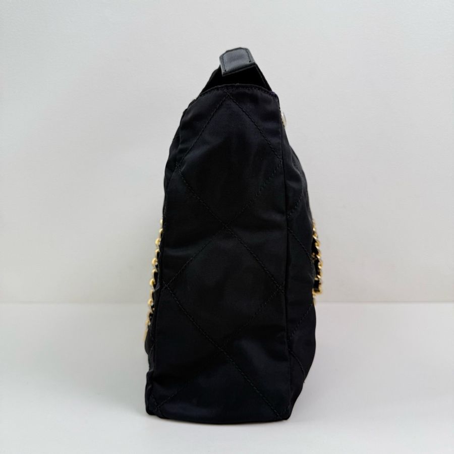 Prada 降落傘鏈條單肩包 黑色 金扣 尺寸：31*25.5*9.5cm-3