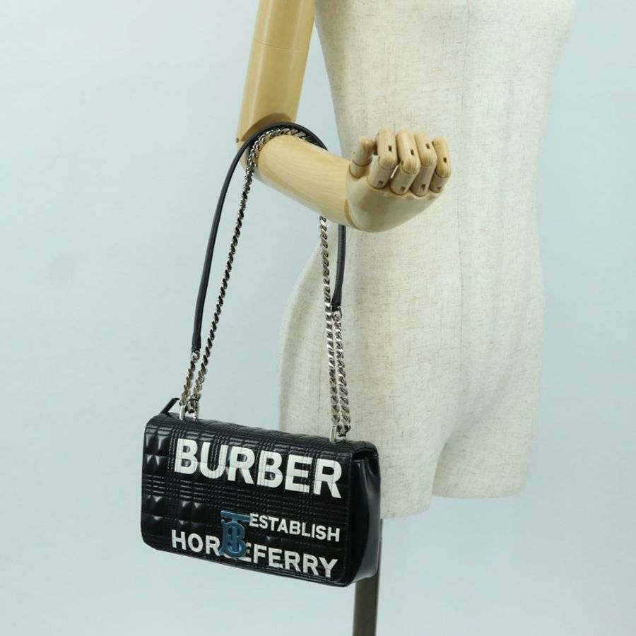 【日本直送】BURBERRY 滾軸鏈條單肩包 皮革 黑色 銀色 正品 am11155V-24