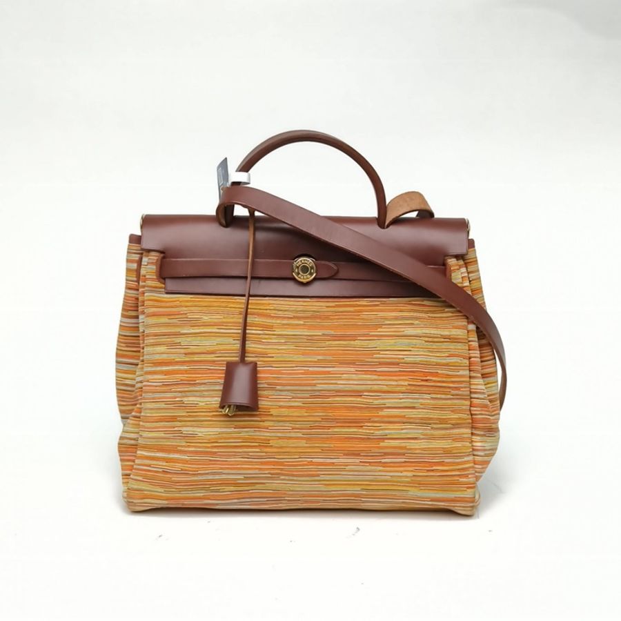HERMES Herbag31愛馬仕紅Hunter牛皮/羊切皮框F金扣-0