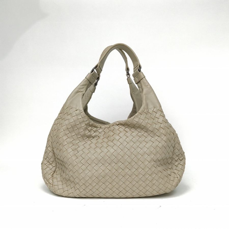BOTTEGA VENETA 淺灰羊皮經典編織腋下包hobo-2