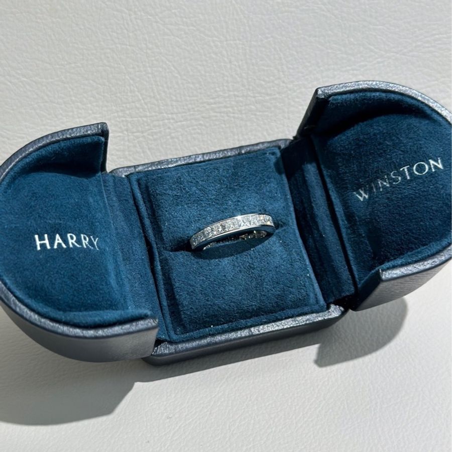 Harry Winston海瑞溫斯頓 中古 Vintage 鉑金T 祖母綠切割方鑽 一圈滿鑽 鑽戒-0
