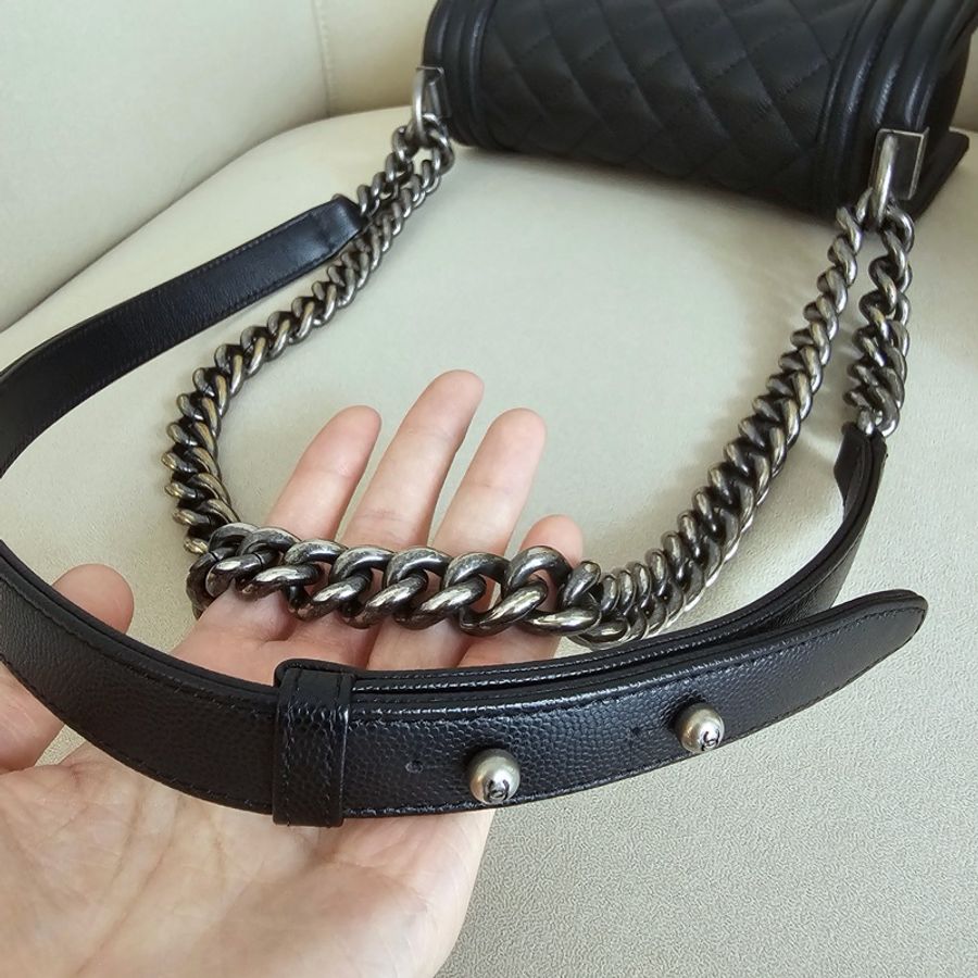 Chanel boy20 黑色荔枝銀扣 晶片-5