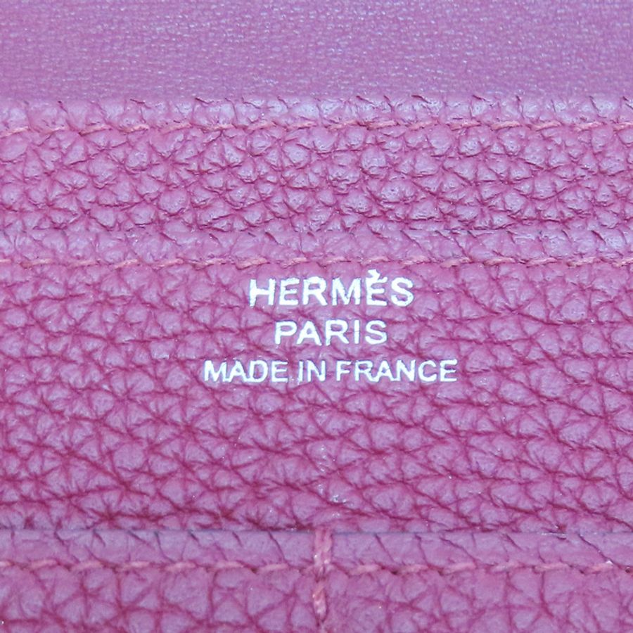 紅色Clemence皮革Dogon長夾A刻銀扣【HERMES愛馬仕】-8