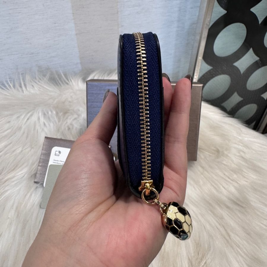 Bvlgari Forever 藍牛皮蛇頭零錢卡包-5