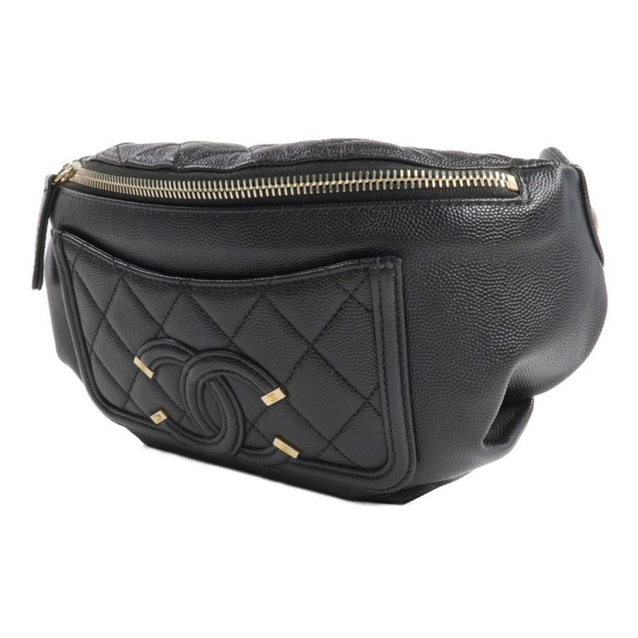 CHANEL 牛皮皮革Filigree Waist Bag金扣腰包-2