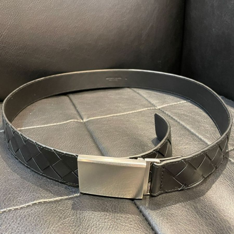 💎Han's house精品服飾💎BOTTEGA VENETA BV 黑色 編織 皮帶 真皮 意大利製 寬3.5cm-1