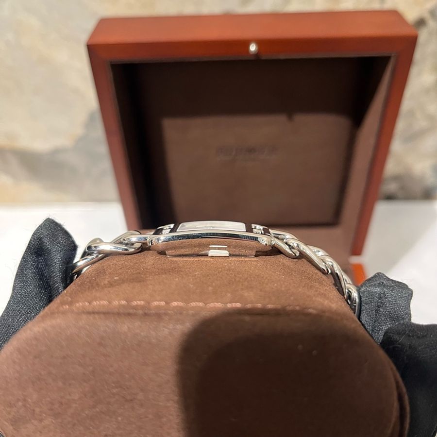 Hermes銀色不鏽鋼白面鏈袋手錶-3