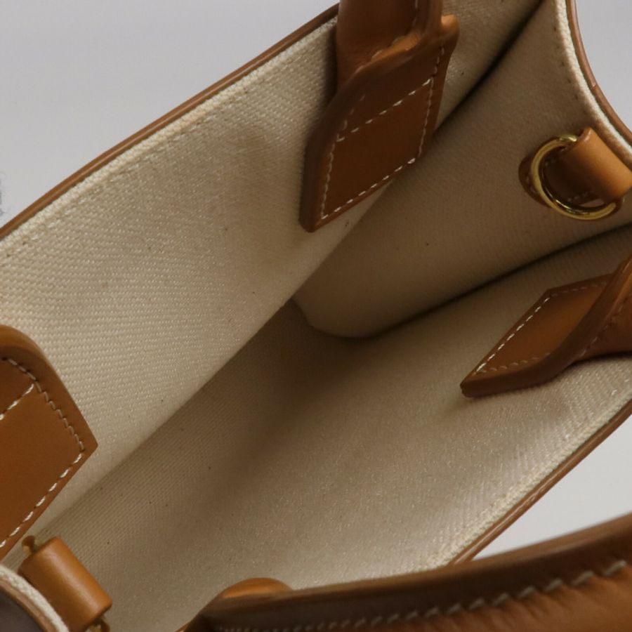 CELINE 帆布/牛皮皮革Mini Cabas Vertical金扣手挽肩背兩用袋-10