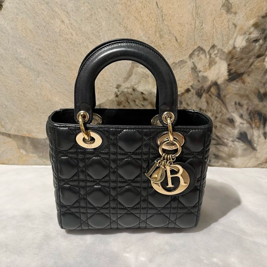 Dior黑金羊皮5*4黛妃包-0