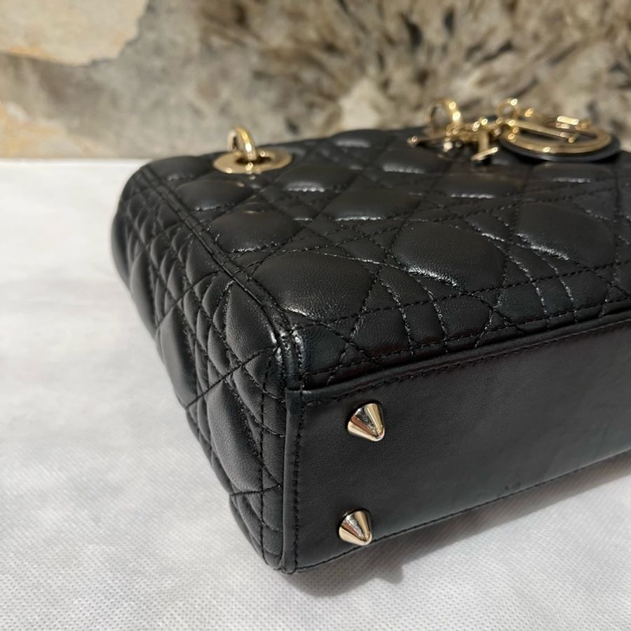 Dior黑金羊皮5*4黛妃包-5