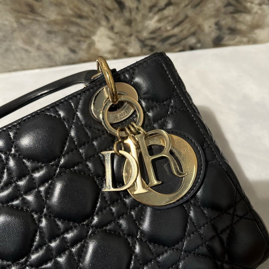 Dior黑金羊皮5*4黛妃包-7