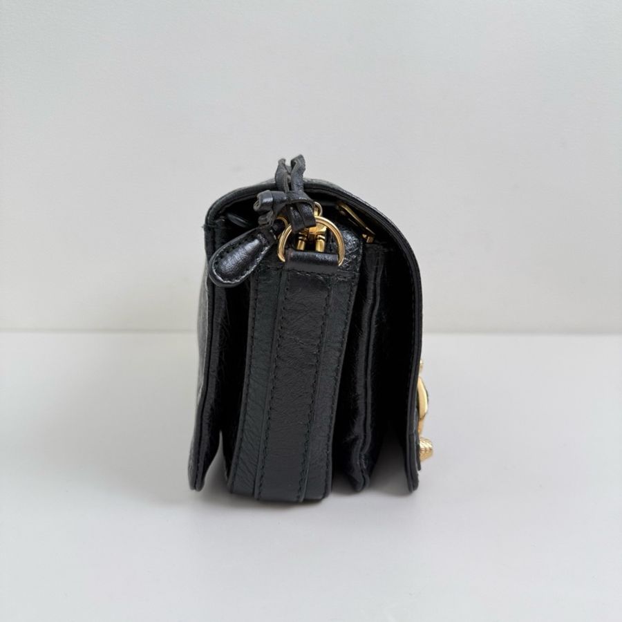 Balenciaga/巴黎世家 機車黑色斜挎包 金扣-3