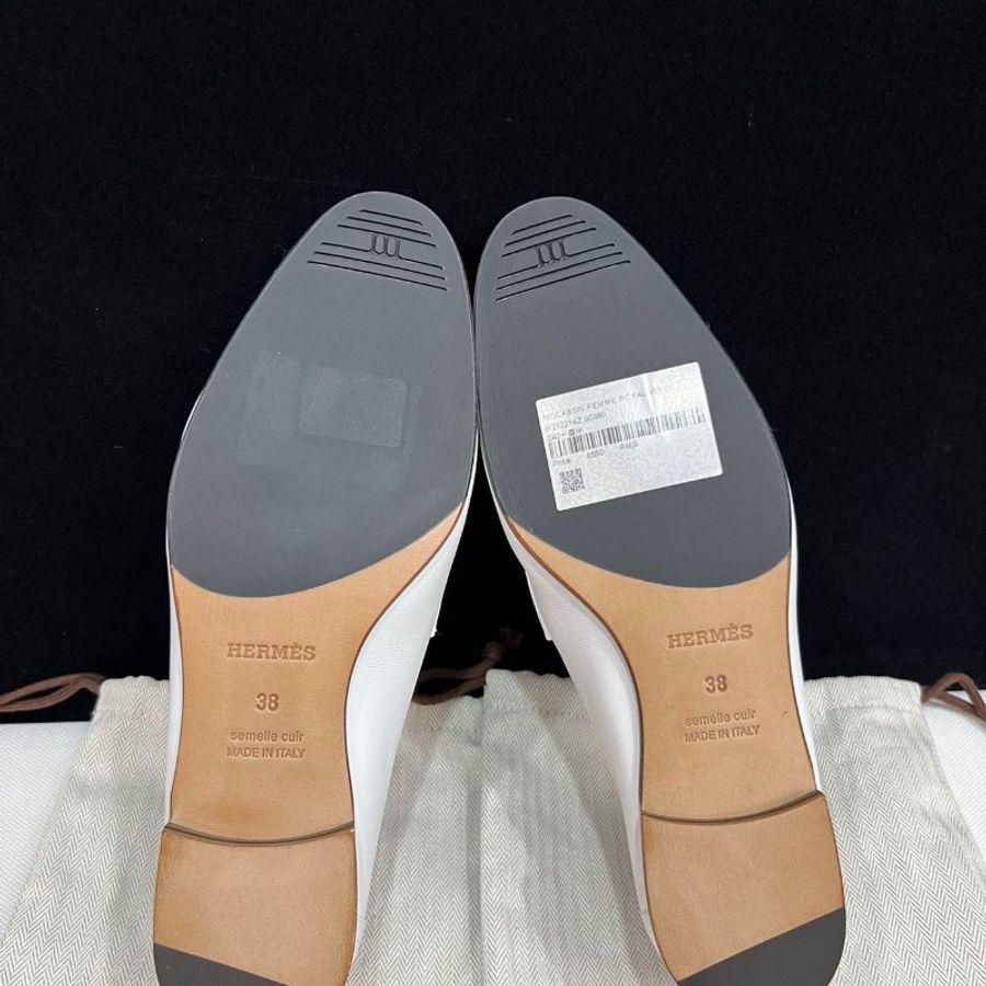 hermes 白色流蘇康康中跟拖鞋,跟高5.5cm 38號全新 配件塵袋盒子(其他尺寸可以另外詢問-5