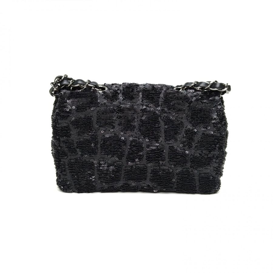 CHANEL CF口蓋包大Mini20cm黑色珠片28開鎢鋼扣-2