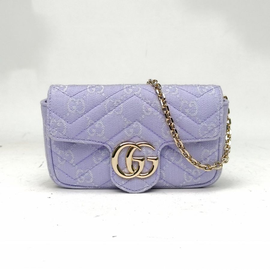 GUCCI GGMarmont肩背包超Mini16.5紫色帆布淺金扣-0