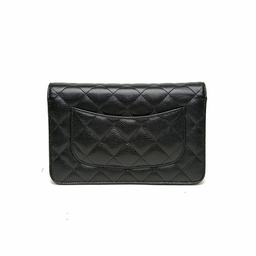 CHANEL CFWOC19cm黑色荔枝牛皮晶片開金扣-2