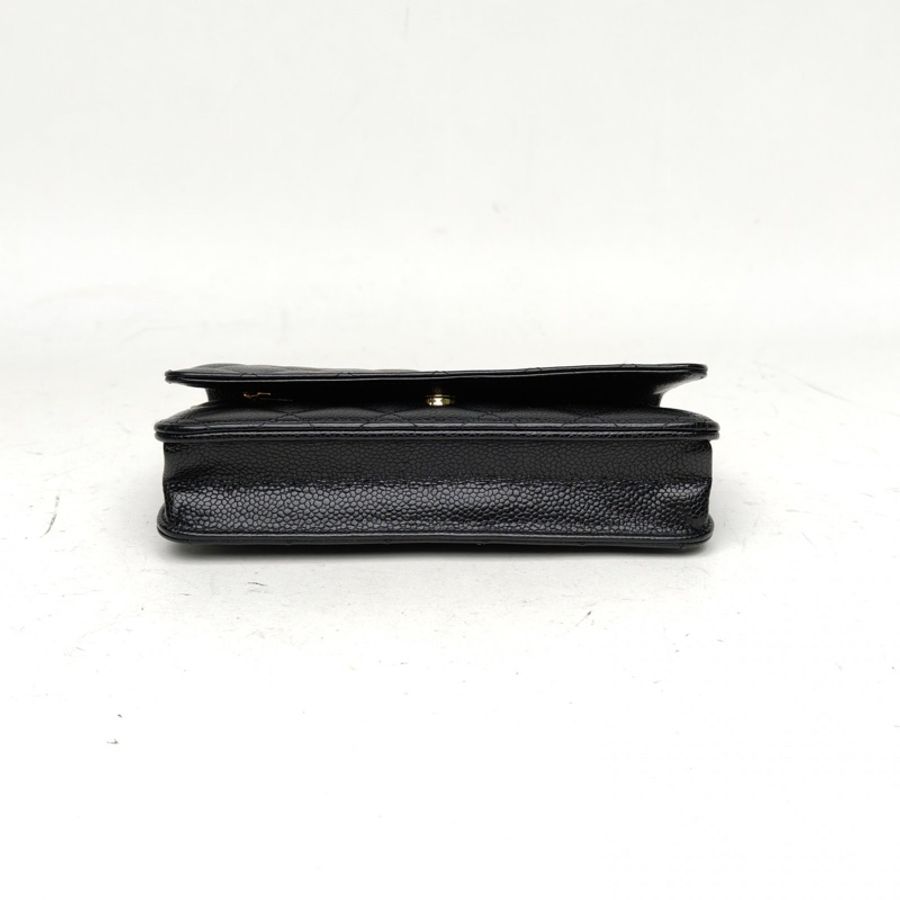CHANEL CFWOC19cm黑色荔枝牛皮晶片開金扣-3