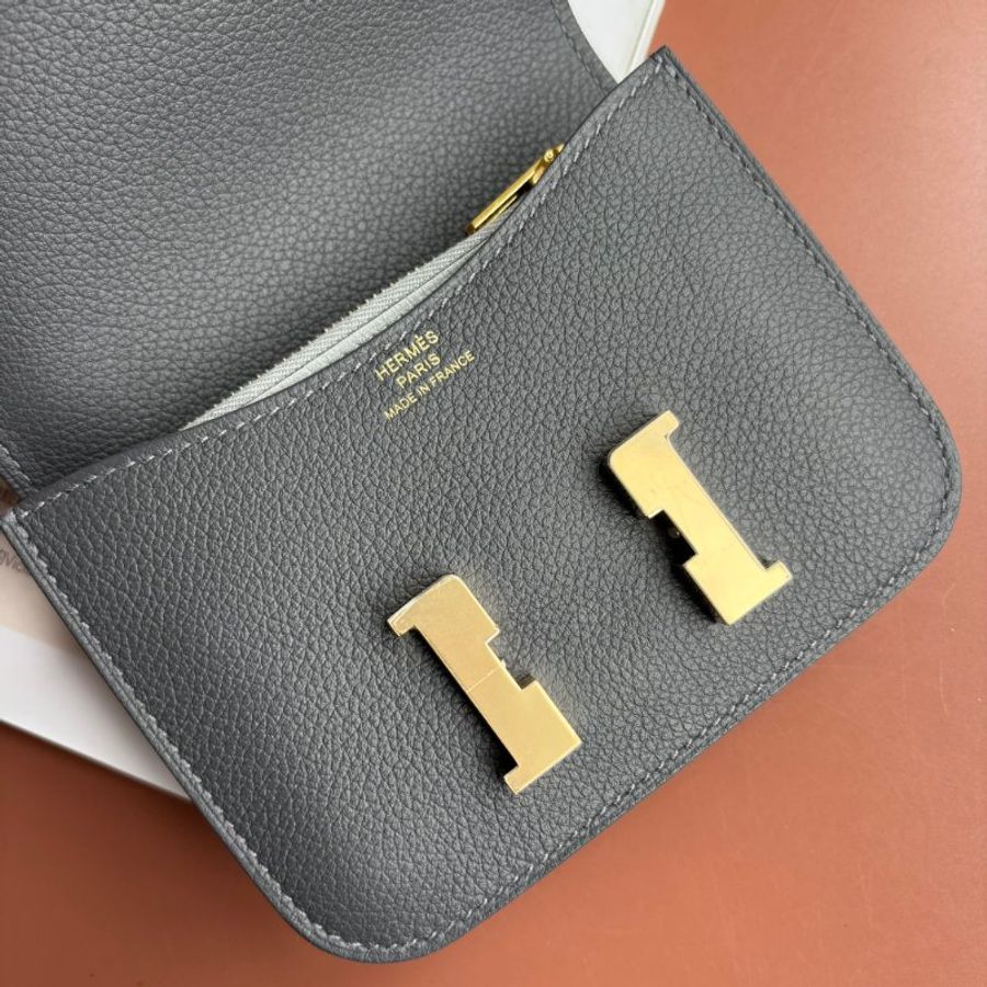 ::HERMES:: W刻灰色金釦Mini Constance康康短夾 腰包-3