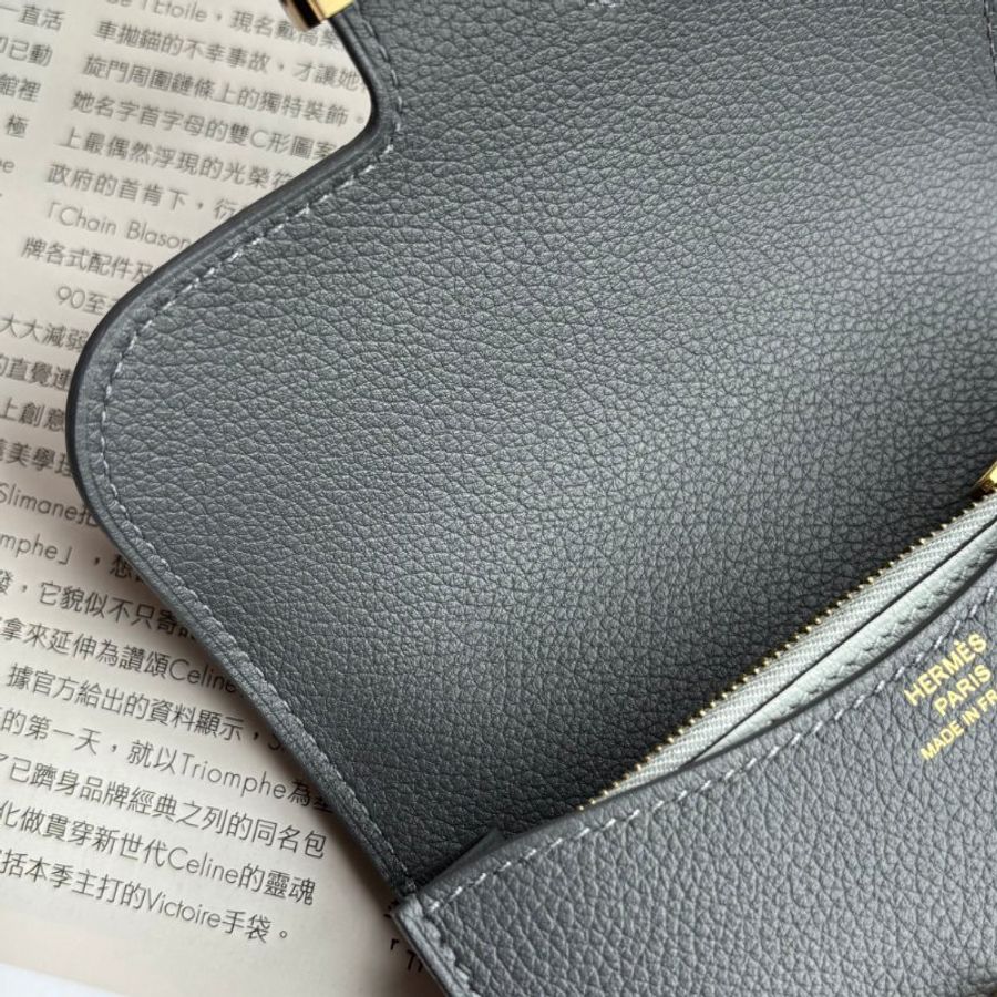 ::HERMES:: W刻灰色金釦Mini Constance康康短夾 腰包-14