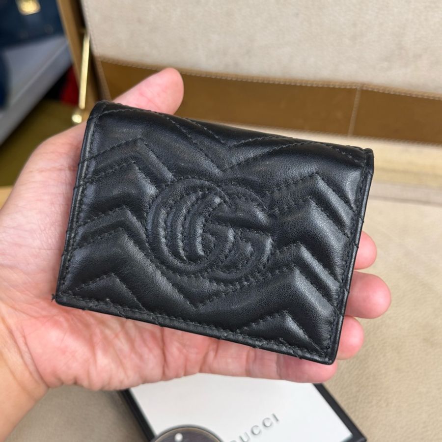 GUCCI 黑色牛皮GG marmont 對開迷你短夾🖤🩶實用小巧-6
