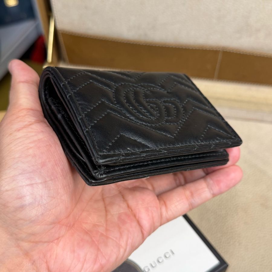 GUCCI 黑色牛皮GG marmont 對開迷你短夾🖤🩶實用小巧-8