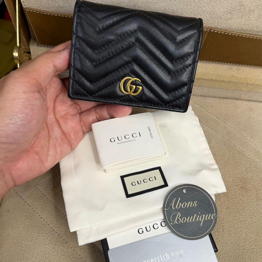 GUCCI 黑色牛皮GG marmont 對開迷你短夾🖤🩶實用小巧-18