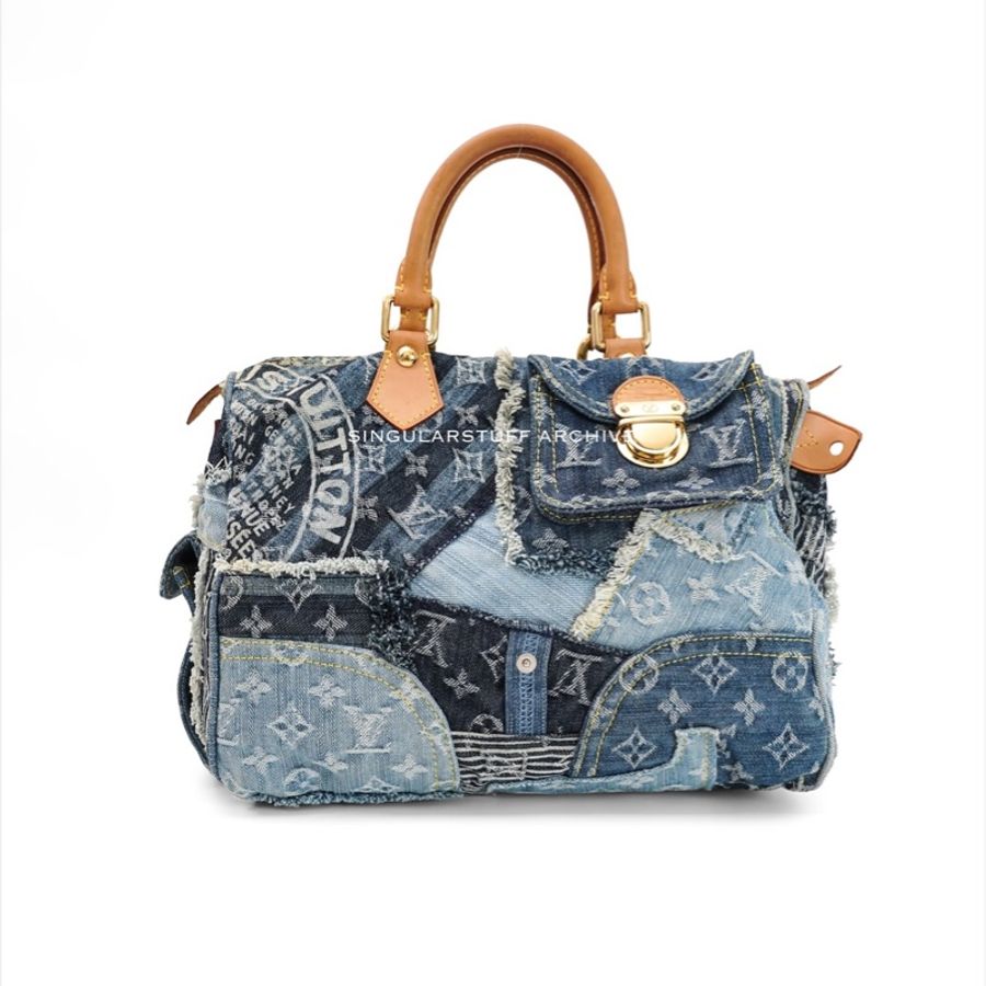 LV 丹寧拼接 Speedy 30 限量手提包-0