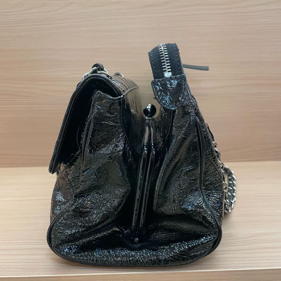 Chanel黑银油蜡皮蛙口cf單肩包2006年10開 有塵袋 無卡無盒子 尺寸底30*高20*寬12*-4