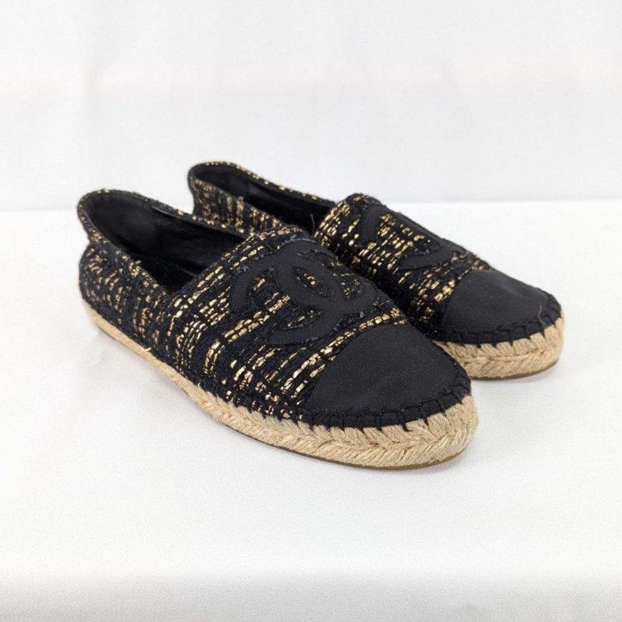 莉亞精品♡CHANEL 黑頭金絲漁夫鞋 尺碼37 二手美品-0