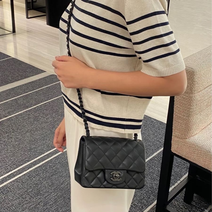 全配❤️ 香奈兒 #金屬黑 #炭黑 #牛皮 #方胖子-3