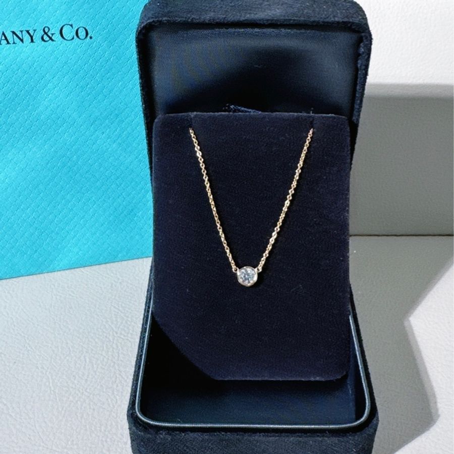 Tiffany蒂芙尼 elsa peretti系列 18k玫瑰金 泡泡鑽單鑽項鍊,鑽石0.25ct/E 色/VS1 淨度/3EX 切工-0
