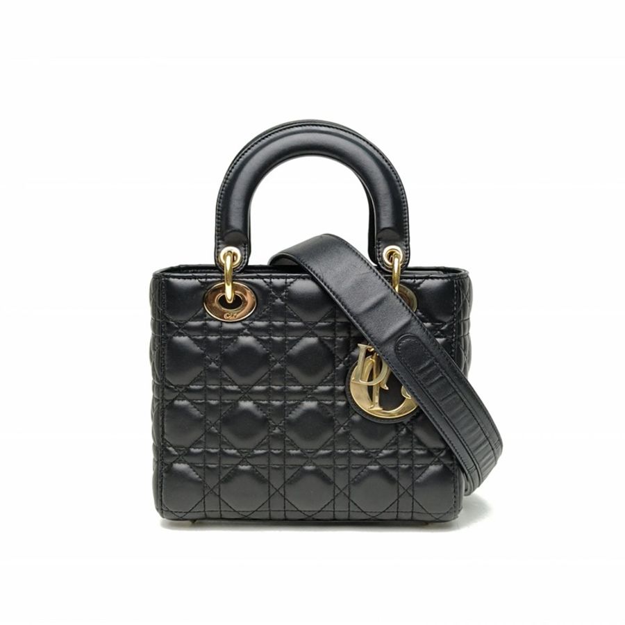 DIOR LadyDior戴妃包四格黑色羊皮金扣2018-0