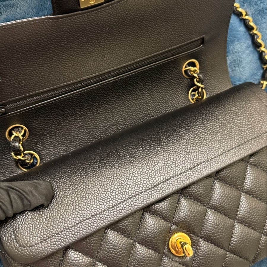 Chanel Classic Flap Medium(CF25) 黑色荔枝牛皮 × 金扣 × 雙蓋中號-8