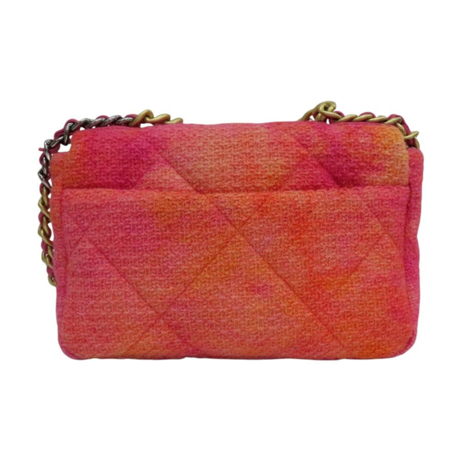 桃粉色 毛呢 CHANEL 19 26cm 肩背包 金釦【CHANEL 香奈兒】 AS1160-1