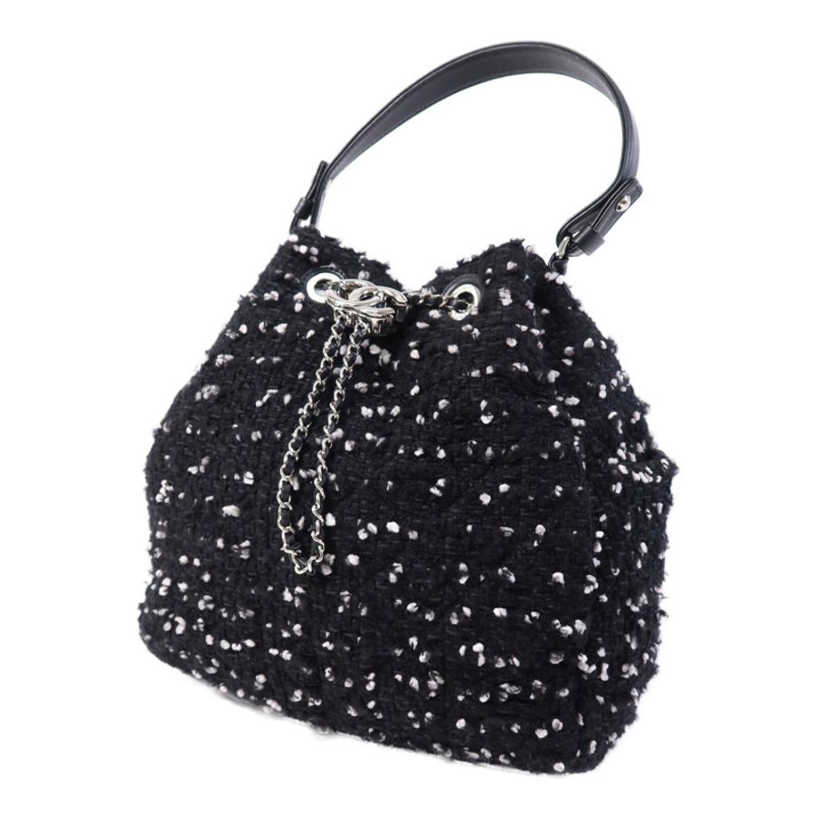 CHANEL Tweed Drawsting Bag銀扣手挽袋-2