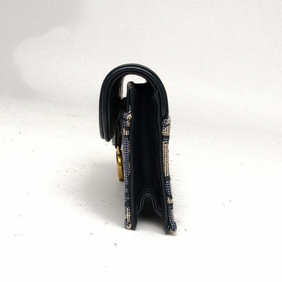 DIOR 墨藍色牛皮帆布2024Saddle拼皮馬鞍卡包-1