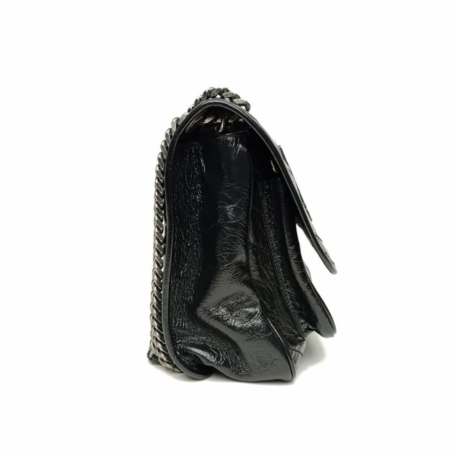 SAINT LAURENT Niki中號28D扣黑色牛皮銀扣肩背包-3